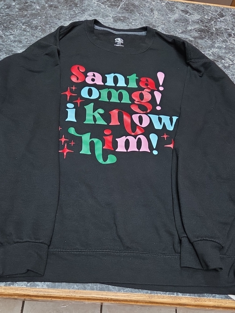 Athletic Works Black Crewneck Sweatshirt with Multicolor Holiday Text